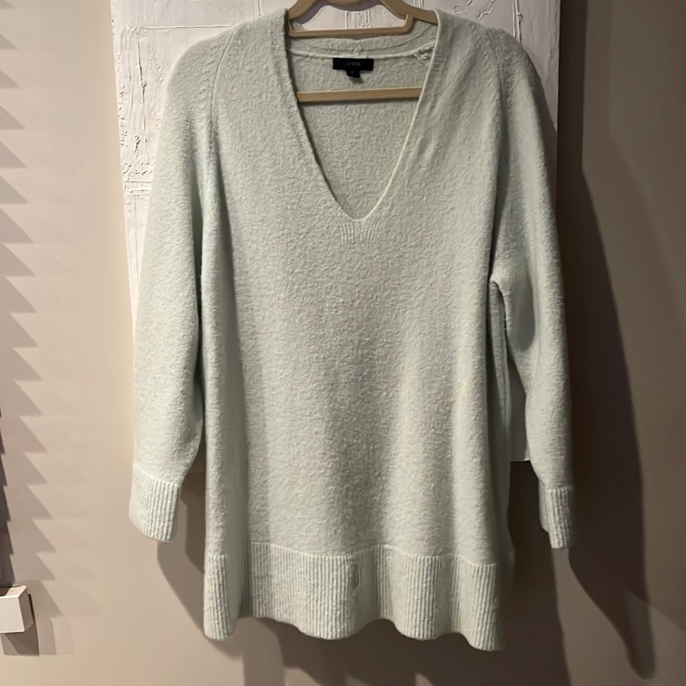 ✨SALE✨J. Crew Merino Wool Alpaca Blend Sweater Long Light Blue V Neck MEDIUM